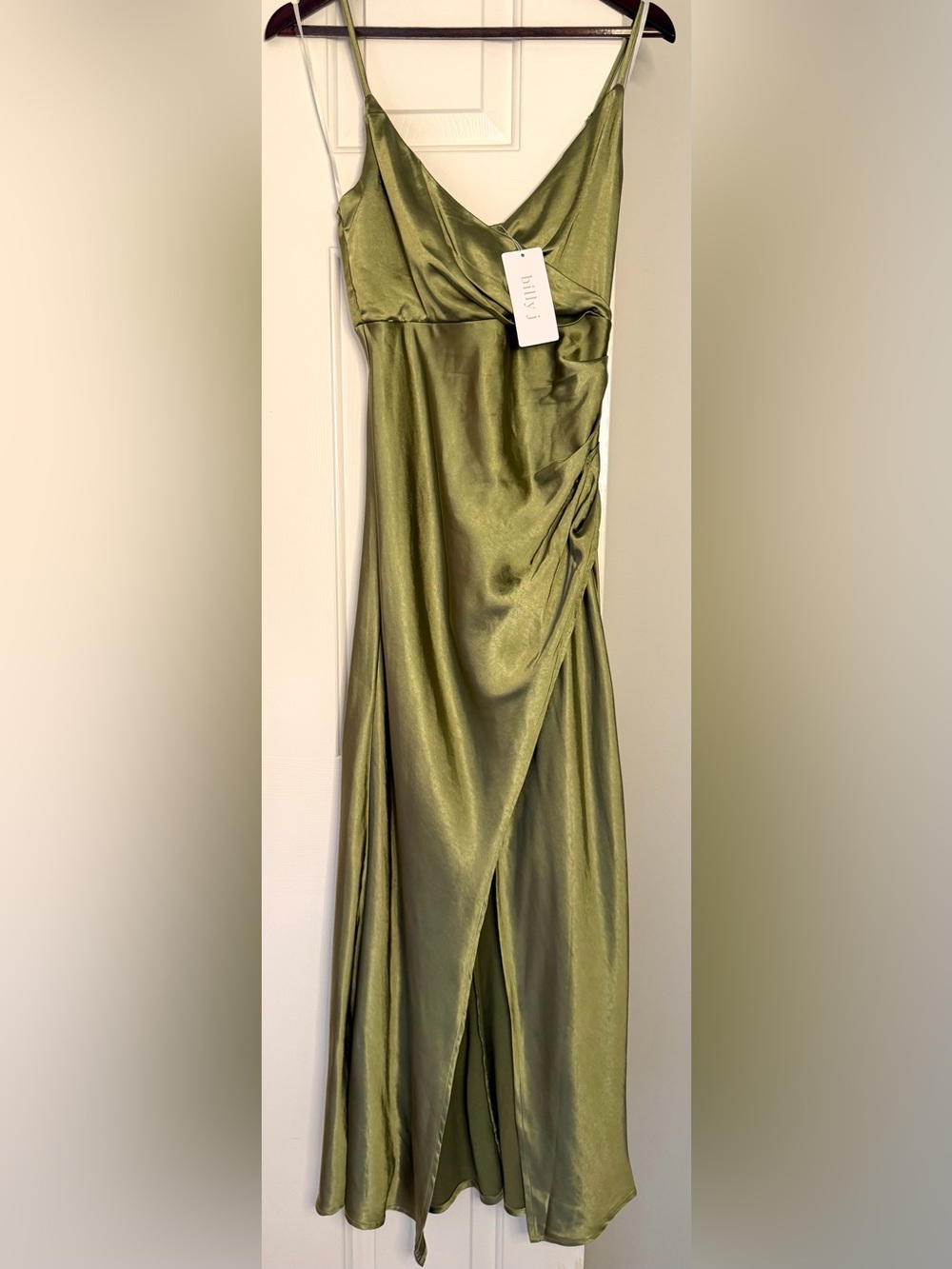 Billy J Elsa Midi Dress Olive Satin Bridesmaid Dress | US Size 8 | NWT